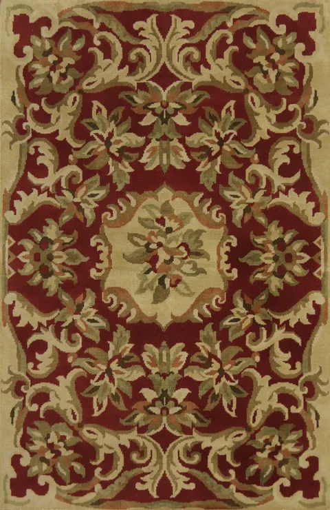Red Wool Floral Indian Area Rug 5x8