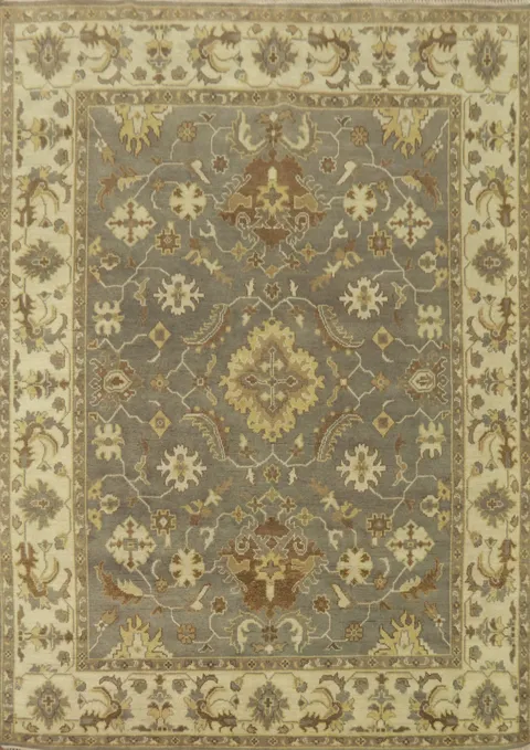 Gray Wool Floral Oushak Indian Area Rug 8x10