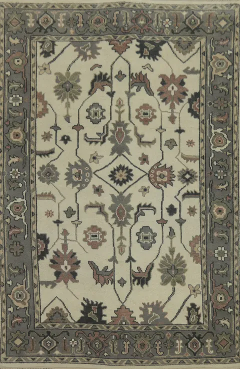 All-Over Floral Wool Oushak Indian Area Rug 6x9