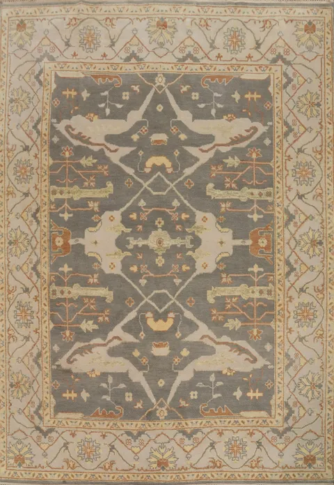 Gray Wool Floral Oushak Indian Area Rug 8x10