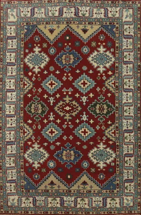 Red Geometric Wool Kazak Indian Area Rug 8x10