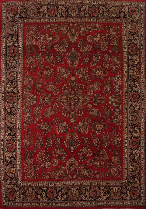 Vintage Red Floral Sarouk Persian Large Rug 13x16