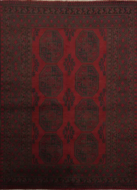Geometric Red Balouch Afghan Rug 5x6