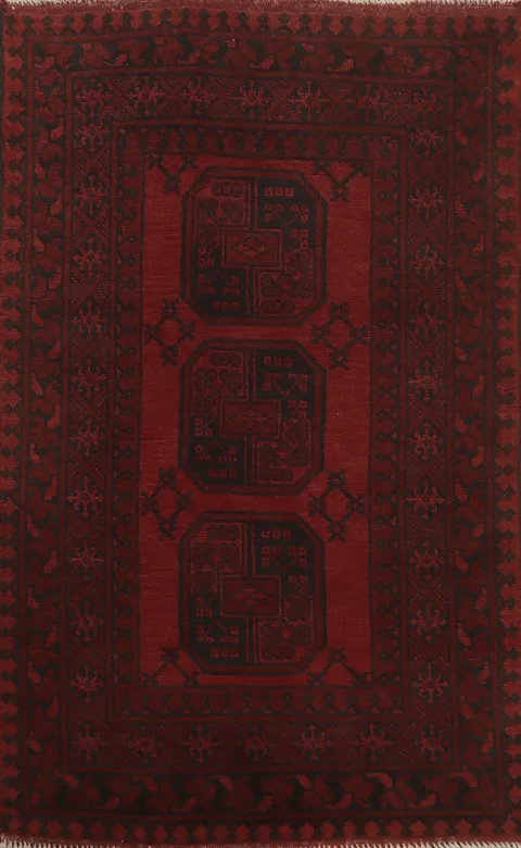 Geometric Red Balouch Afghan Rug 3x5