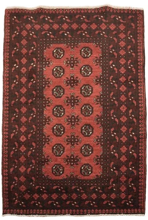 Geometric Red Balouch Afghan Wool Rug 3x5