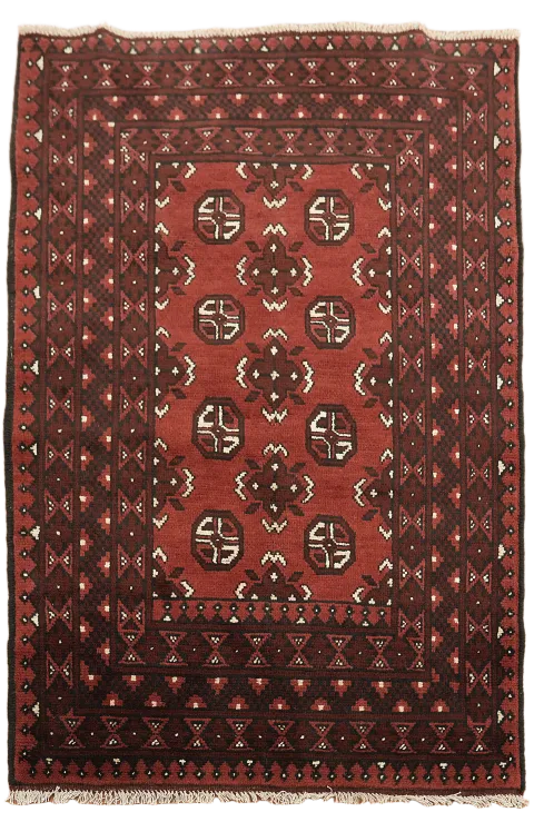 Tribal Red Balouch Afghan Wool Rug 3x5
