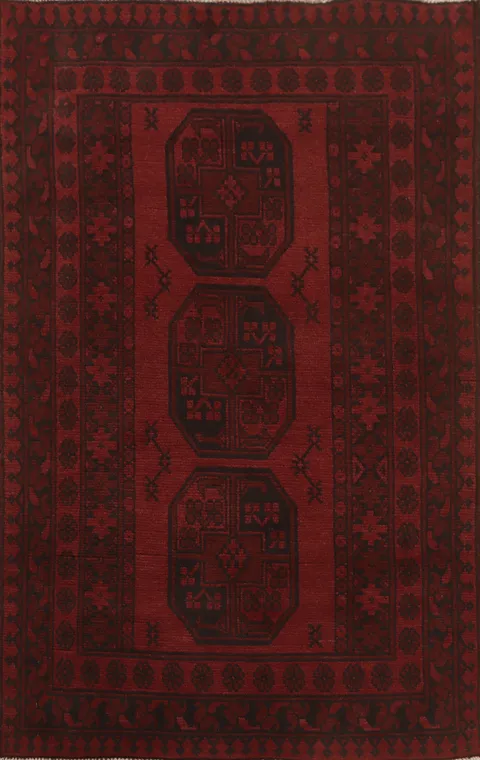 Geometric Red Balouch Afghan Rug 3x5