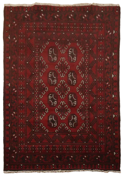 Artful Geometric Patterns on Classic Red Persian-Style Floor Rug 3x5