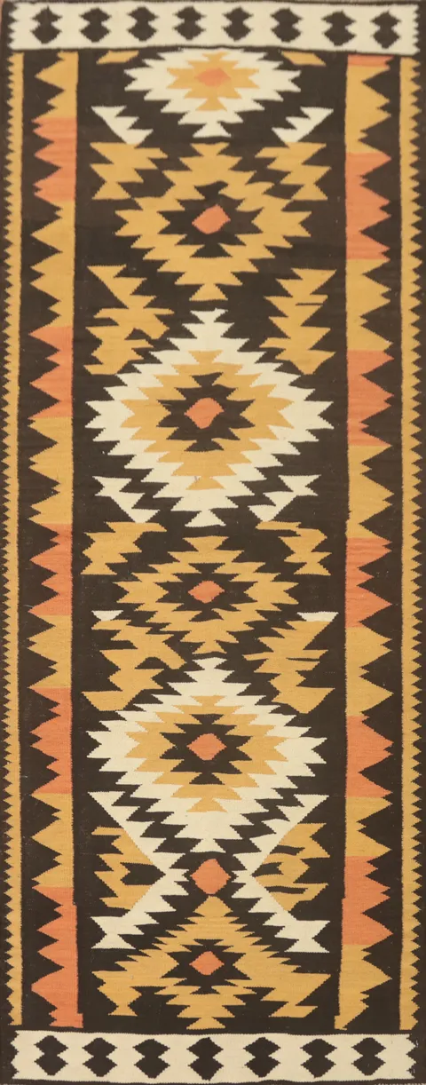 Geometric Wool Kilim Oriental Runner Rug 3x10