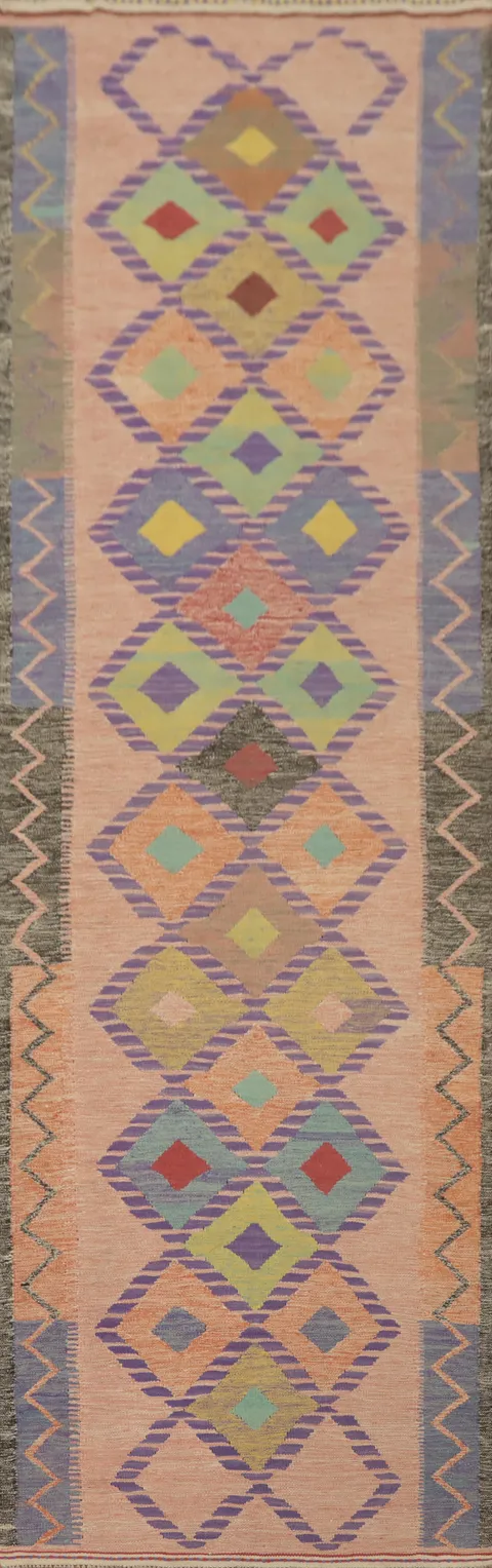Fat Weave Wool Kilim Oriental Runner Rug 3x13