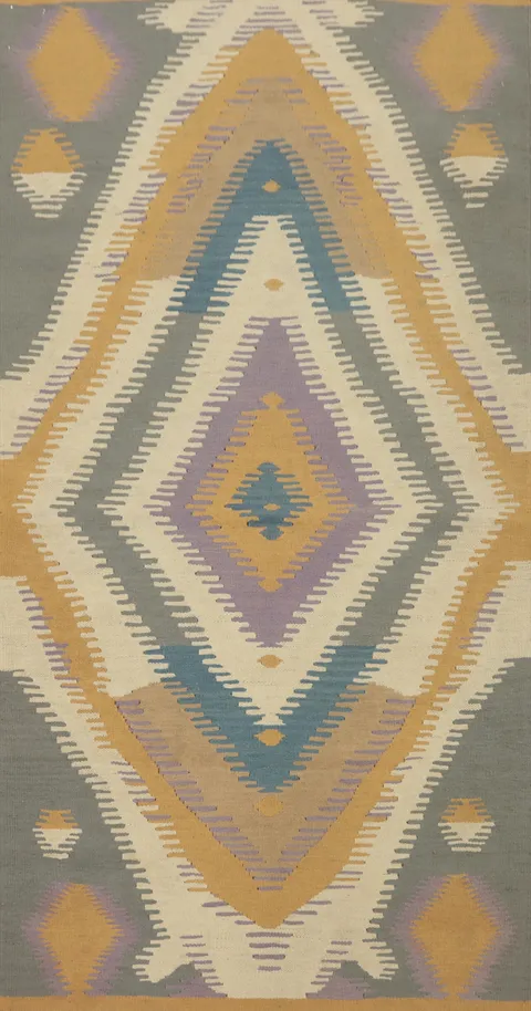 Geometric Wool Kilim Oriental Runner Rug 3x7