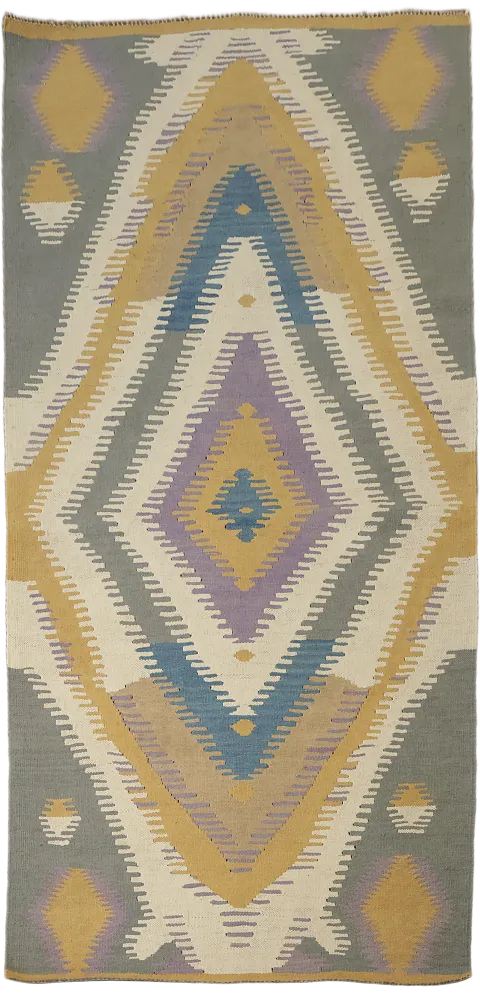 Geometric Wool Kilim Oriental Runner Rug 3x7