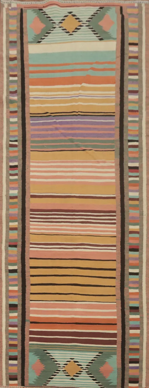 Striped Wool Kilim Oriental Runner Rug 4x13