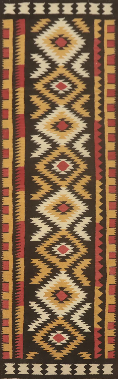 Fat Weave Geometric Kilim Oriental Runner Rug 3x13
