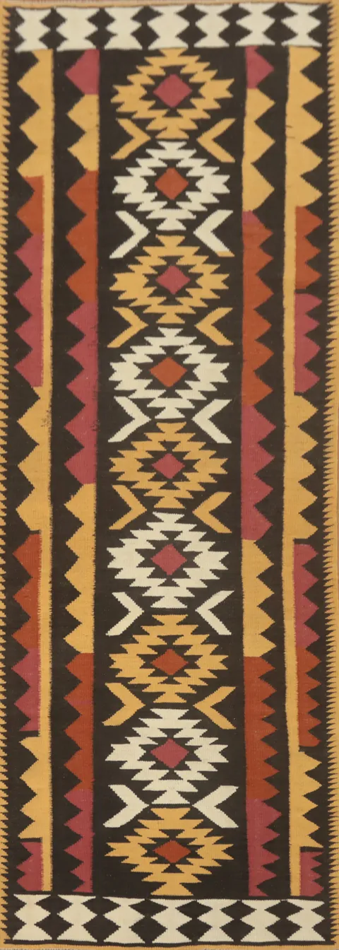 Fat Weave Wool Kilim Oriental Runner Rug 3x10