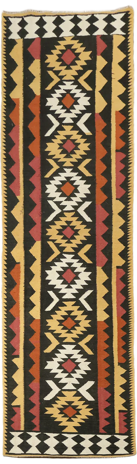 Fat Weave Wool Kilim Oriental Runner Rug 3x10