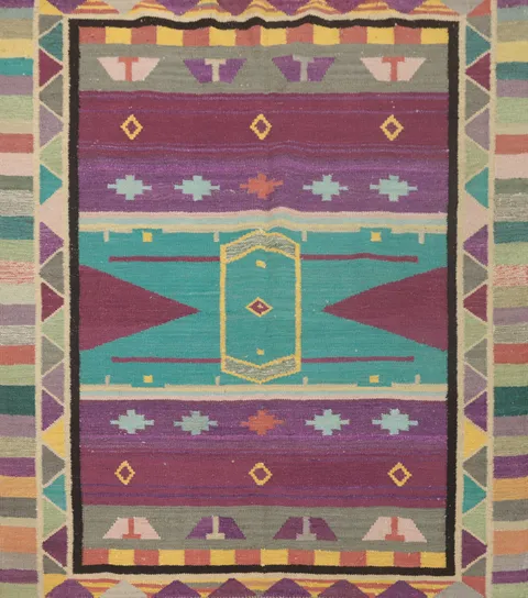 Colorful Square Wool Tribal Kilim Oriental Rug 5x5