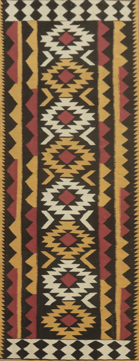 Geometric Wool Kilim Oriental Runner Rug 3x10