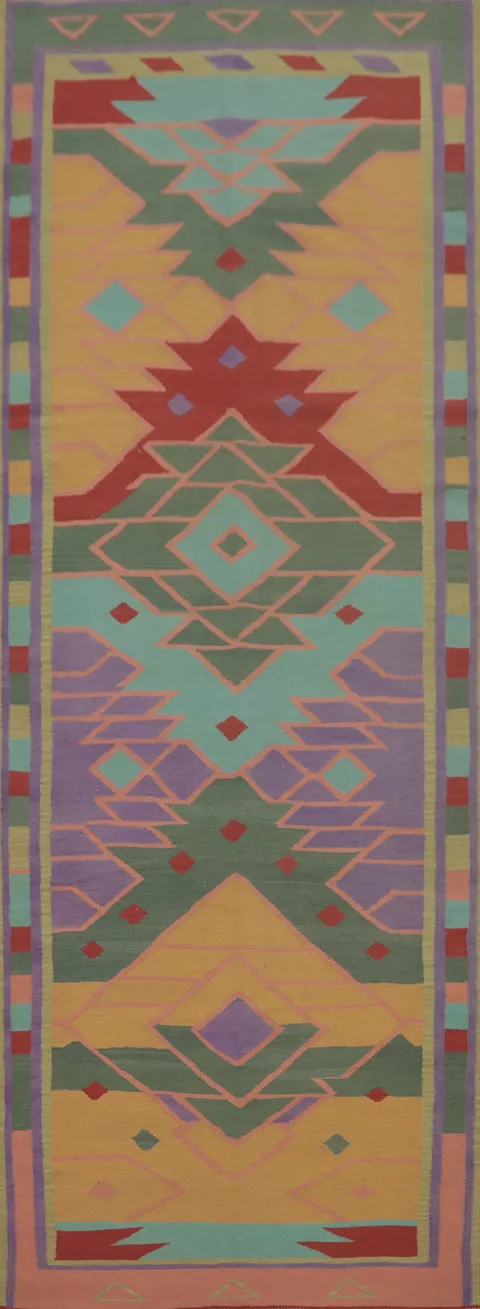 Geometric Kilim Wool Oriental Runner Rug 4x13