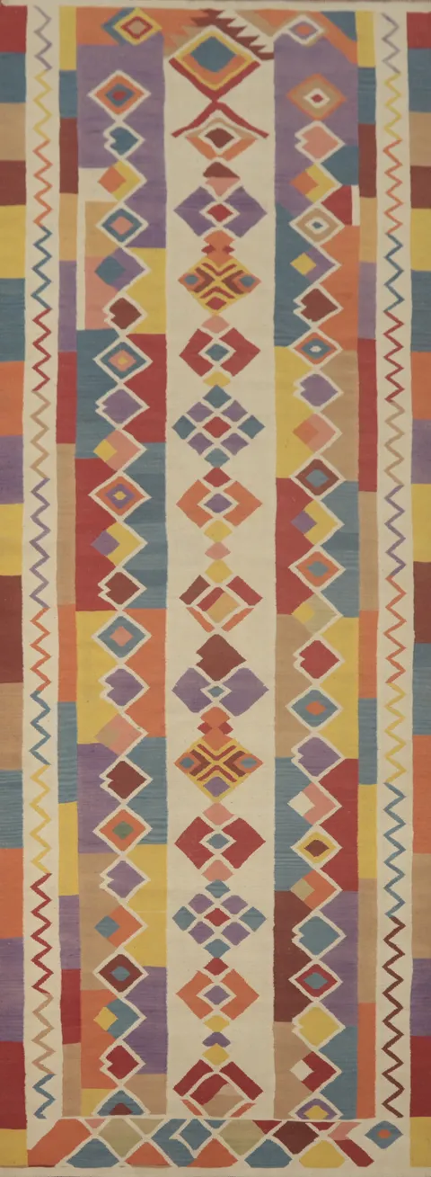 Colorful Kilim Rug with Intricate Geometric Designs 5x18