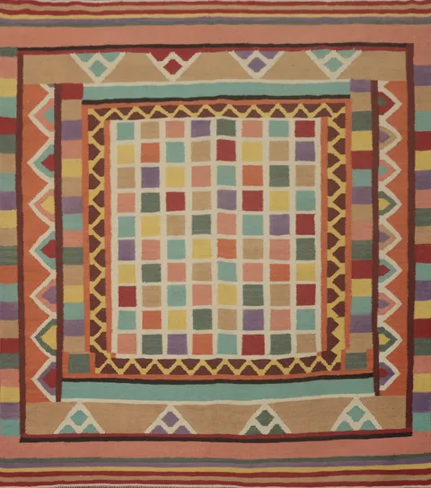 Checkered Kilim Wool Square Area Rug 6x6