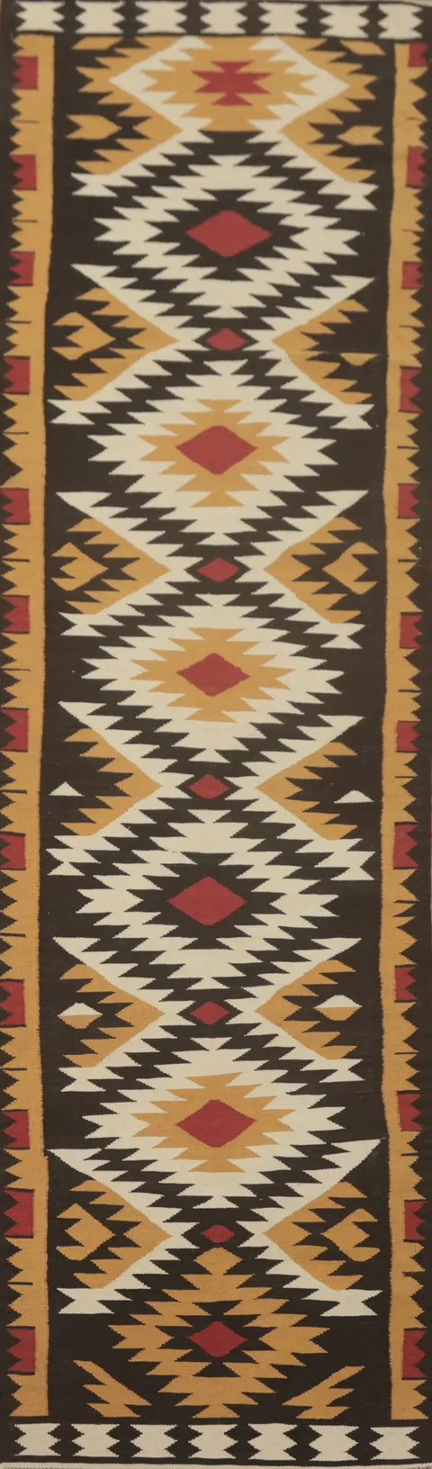 Geometric Wool Kilim Oriental Runner Rug 3x13