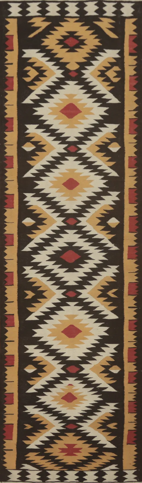 Geometric Wool Kilim Oriental Runner Rug 3x13