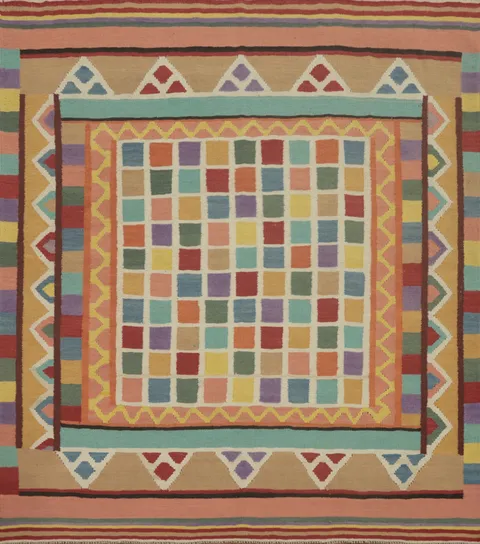 Checkered Wool Kilim Square Area Rug 6x6
