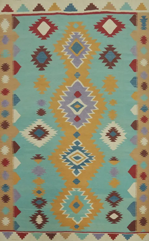 Aqua Blue Kilim Oriental Area Rug 7x10