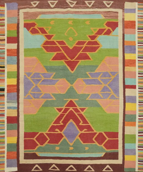 Geometric Wool Square Kilim Oriental Area Rug 7x7