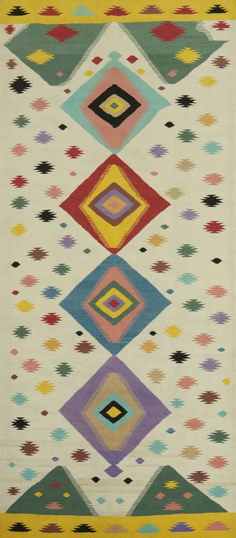 Ivory Wool Kilim Oriental Area Rug 5x13