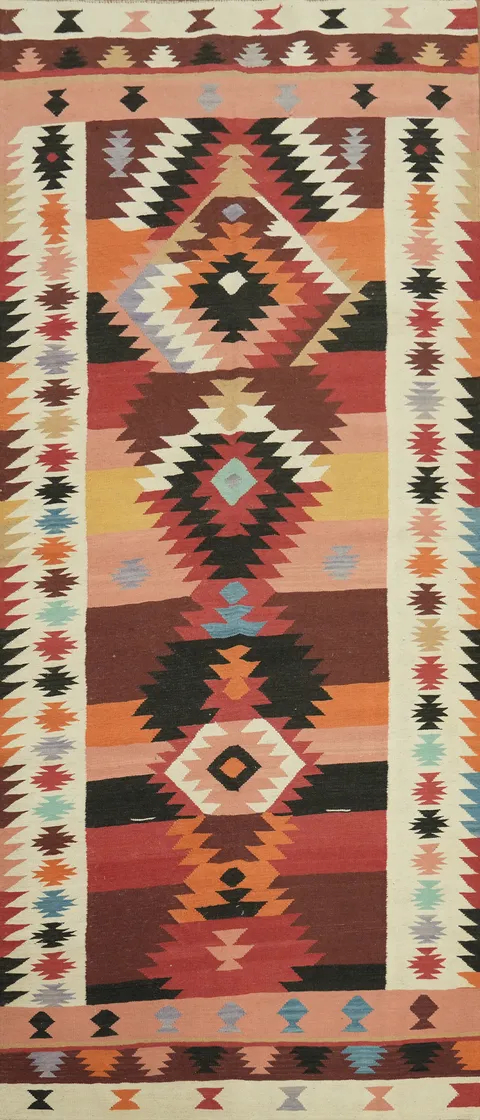 Geometric Wool Kilim Oriental Area Rug 5x13
