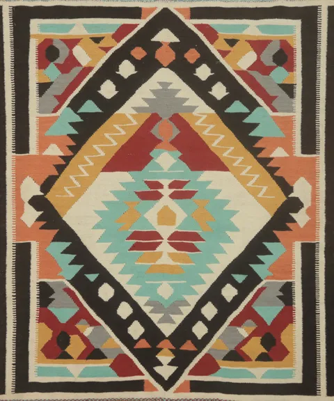 Square Wool Geometric Kilim Oriental Rug 5x5