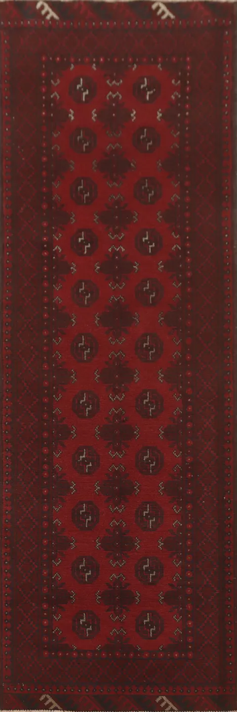 Geometric Red Balouch Afghan Runner Rug 3x9