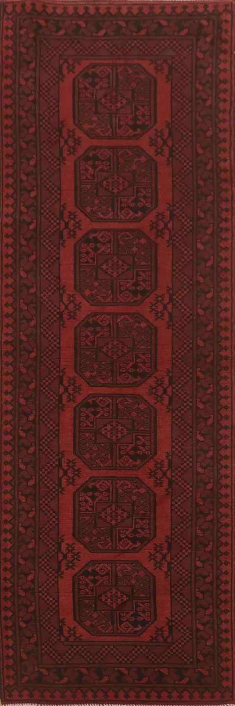 Tribal Red Balouch Afghan Runner Rug 3x10