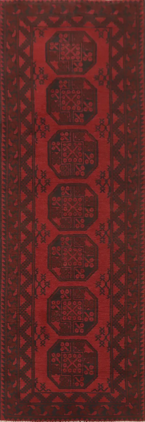 Elephant Foot Red Balouch Afghan Runner Rug 3x9