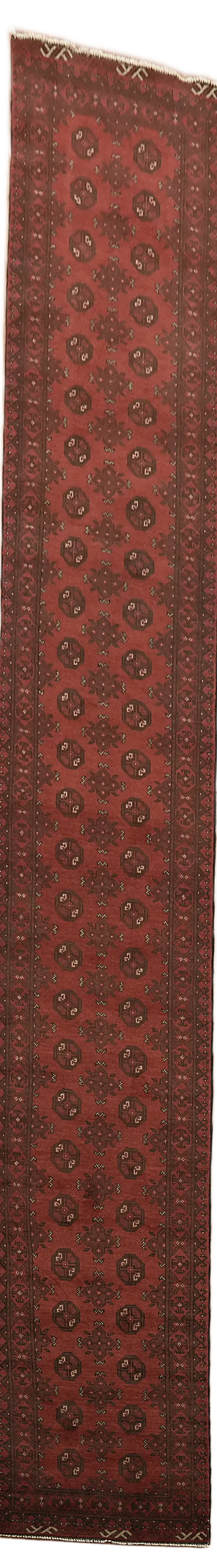 Elephant Foot Red Balouch Afghan Runner Wool Rug 3x19