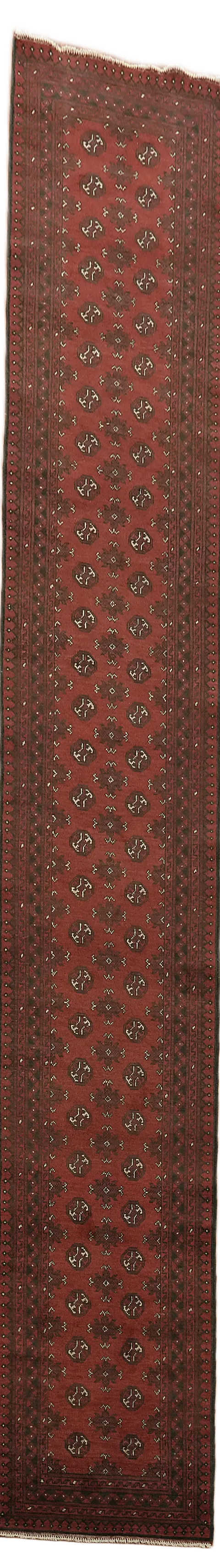 Geometric Red Balouch Afghan Wool Runner Rug 3x19