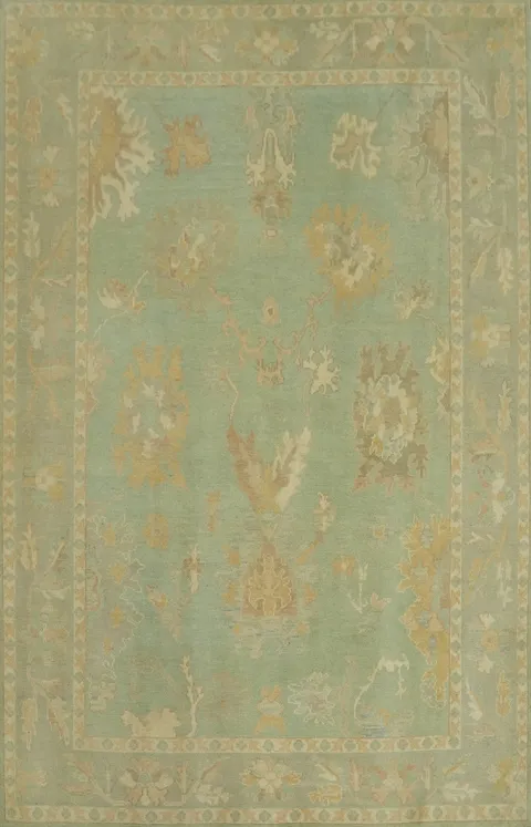 Vegetable Dye Wool Oushak Turkish Area Rug 6x9