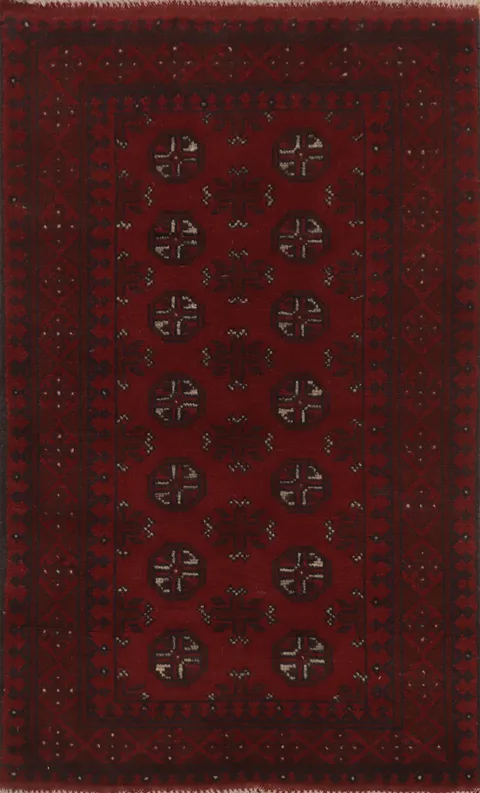 Geometric Red Balouch Afghan Foyer Rug 3x4
