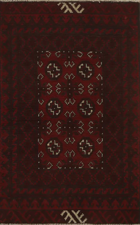 Geometric Wool Balouch Afghan Accent Rug 3x4