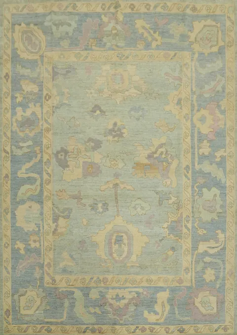 Light Blue Floral Oushak Vegetable Dye Area Rug 8x10