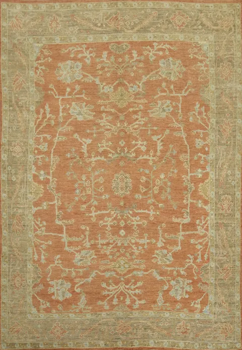 Floral Wool Orange Oushak Vegetable Dye Area Rug 9x12