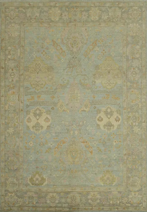 Vegetable Dye Blue Oushak Turkish Area Rug 9x13