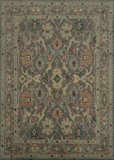 Vegetable Dye Floral Wool Oushak Turkish Area Rug 9x12