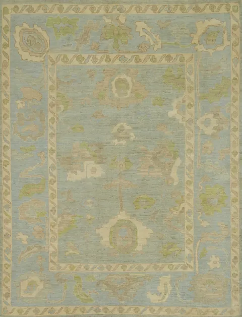All-Over Blue Floral Oushak Vegetable Dye Area Rug 8x10