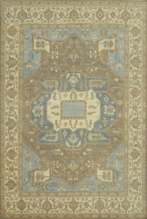 Geometric Wool Oushak Vegetable Dye Large Rug 10x14