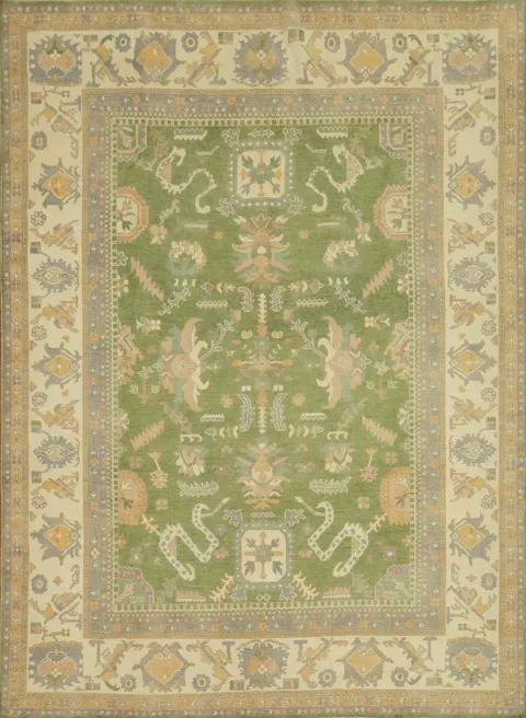 Vegetable Dye Green Oushak Turkish Area Rug 9x12