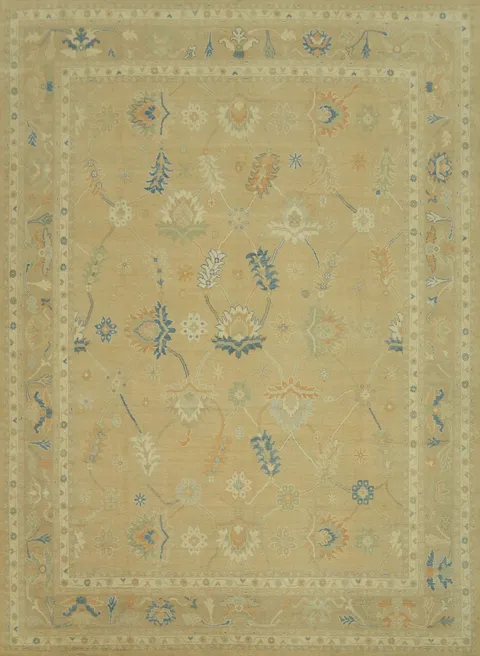 Vegetable Dye Floral Oushak Turkish Large Rug 12x15
