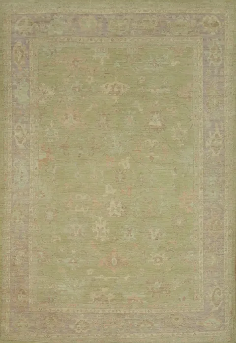 Vegetable Dye Green Oushak Turkish Area Rug 9x12